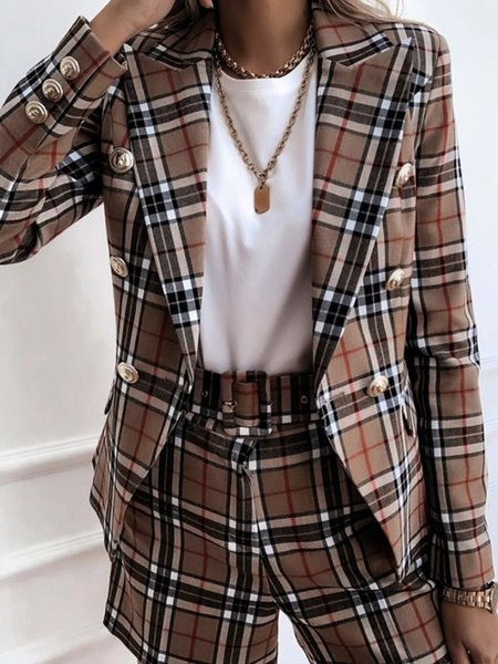 

Long sleeve Lapel Collar Plaid Urban Regular Fit Blazer, Coffee, Blazers