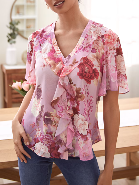

Vacation Floral Regular Fit Top, Pink, Tees & T-shirts