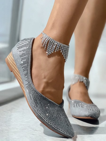 

Women's Shining Rhinestone Party Slip On Flat Shoes, Gray, Flats