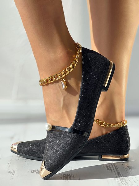 

Glitter Pearls Decor Wedding Party Flat Shoes, Black, Flats