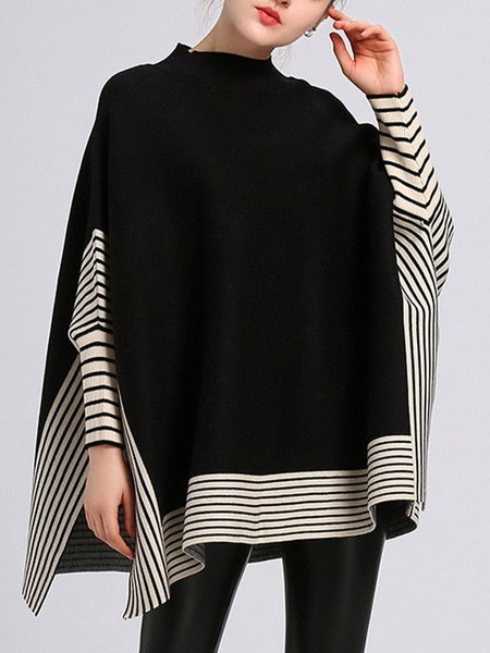 

Plain Urban Long sleeve Half Turtleneck Sweater, Black, Pullovers