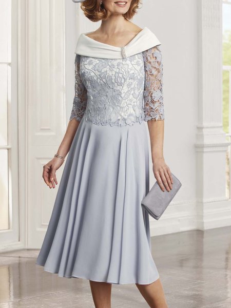 

Lace Satin Premium Party Gathering Occasion Midi Dress, Gray, Midi Dresses