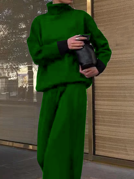 

Micro-Elasticity Color Block Casual Half Turtleneck Long sleeve Sweatshirt, Green, Hoodies and Sweatshirts