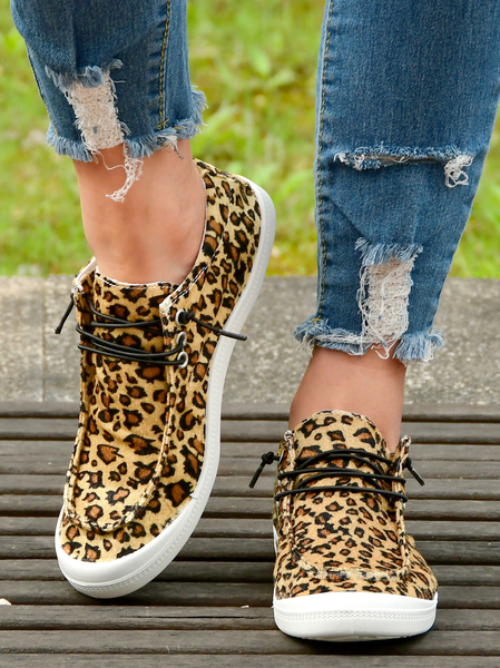 

Leopard Graphic-Print Denim Lace-Up Canvas Flats, Sneakers