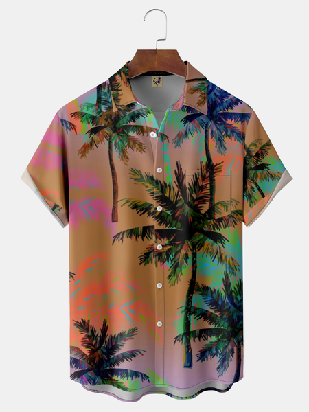

Coconut Tree Chest Pocket Short Sleeve Hawaiian Shirt, Khaki, Men Shirts