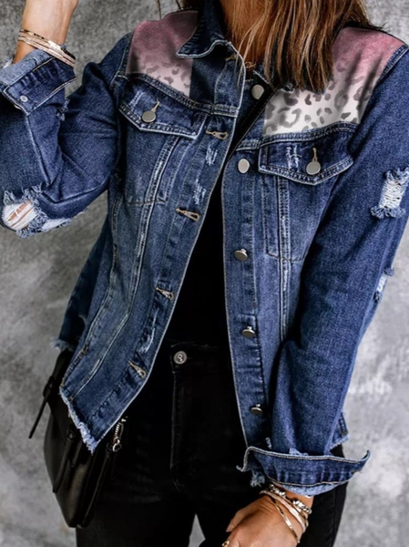 

Casual Regular Fit Shawl Collar Denim Jacket, Denim blue, Jackets