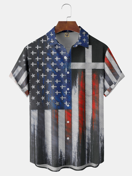 

Cross Chest Pocket Short Sleeve Casual Shirt, Black, Men Shirts