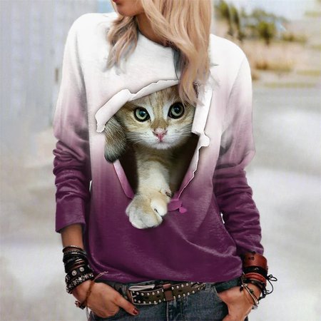 

Loose Cat Crew Neck Casual Sweatshirt, Pink, Sweatshirts & Hoodies