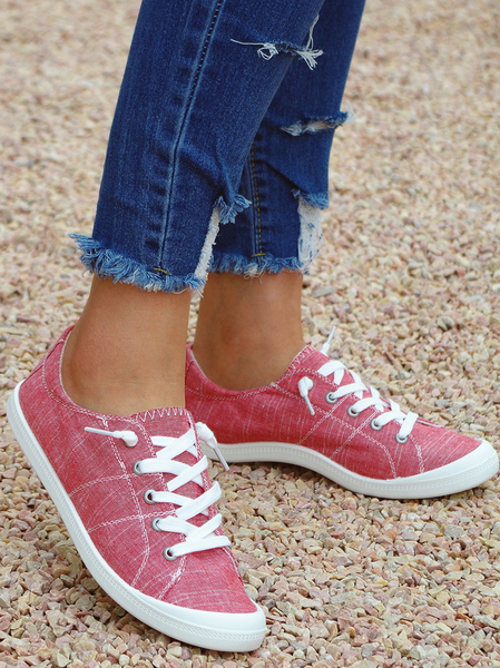 

Color Block Graphic-Print Denim Lace-Up Canvas Flats, Red, Sneakers