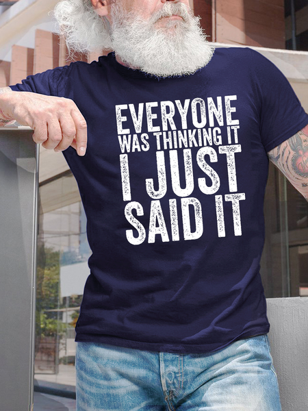 

Men's Everyone Was Thinking It I Just Said It Funny Graphic Print Text Letters Crew Neck Casual Cotton T-Shirt, Purplish blue, T-shirts