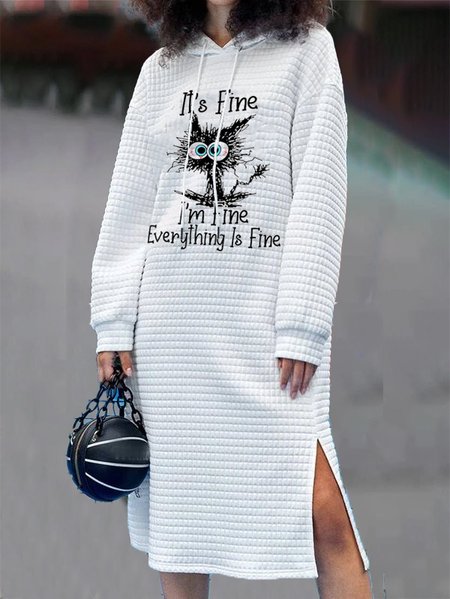 

Casual Animal Loose Cotton-Blend Dress, White, Dresses