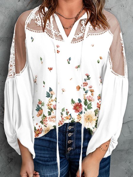 

Casual Regular Fit V Neck Floral Blouse, White, Blouses & Shirts