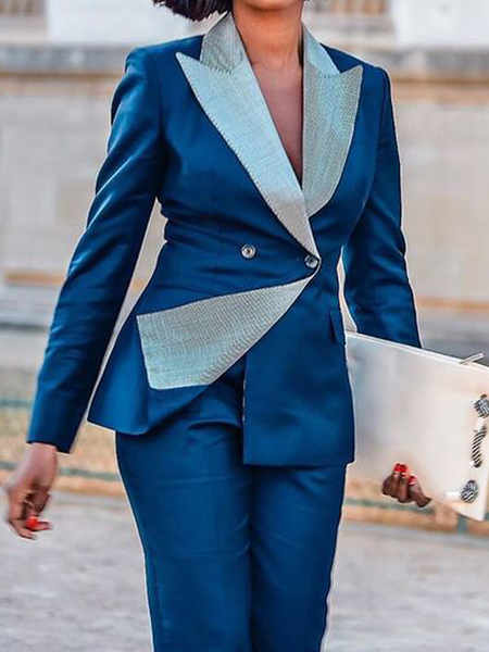 

Regular Fit Color Block Urban Lapel Collar Long sleeve Blazer, Blue, Blazers