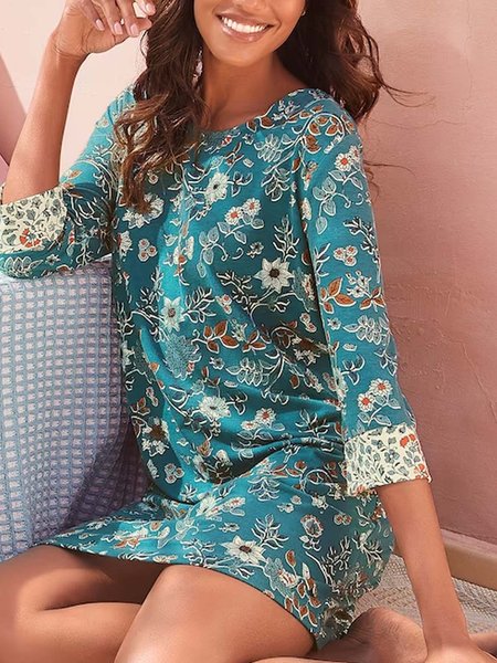 

Casual Crew Neck Knitted Floral Dress, Multicolor, Dresses