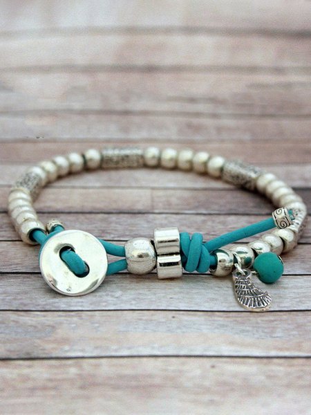 

Everyday Retro Geometric Beaded Leather Bracelet Ethnic Bohemian Jewelry, Silver, Bracelets