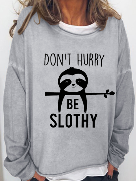 

Women's Funny Lazy People Don't Hurry Be Sloth Animal Crew Neck Simple Sweatshirt, Gray, Hoodies&Sweatshirts