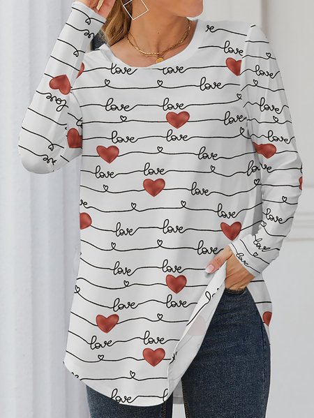 

Crew Neck Casual Heart/Cordate Regular Fit T-Shirt, White, Tunics