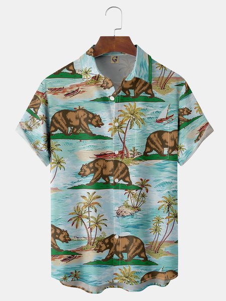 

Grizzly Chest Pocket Short Sleeve Hawaiian Shirt, Green, Men Shirts