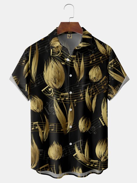 

Notes Chest Pocket Short Sleeve Shirt, Black, Men Shirts