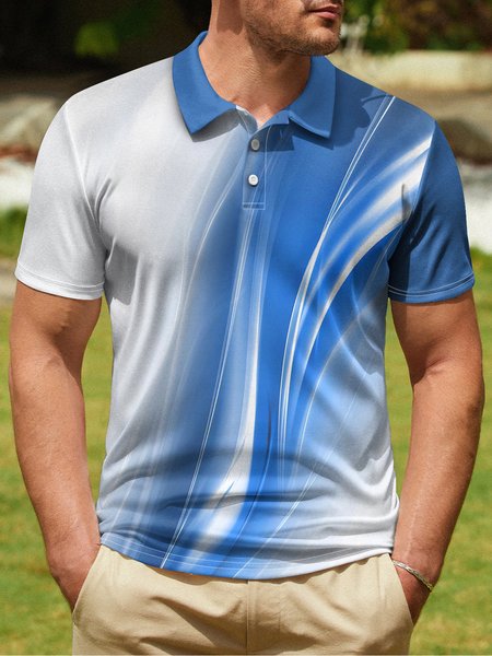 

Abstract Line Button Short Sleeve Golf PoLo, Light blue, Polo Shirts