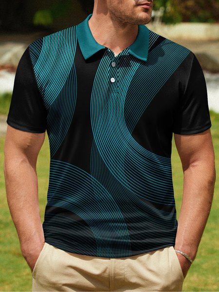 

Gradient Line Button Short Sleeve Polo Shirt, Black, Polo Shirts