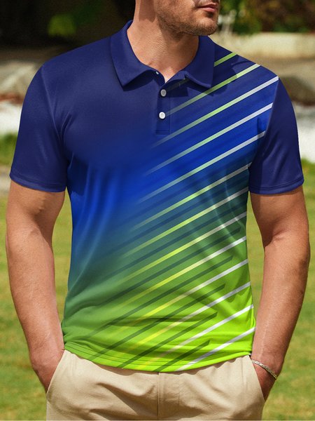 

Gradient Abstract Geometric Button Short Sleeve Golf PoLo, Royal blue, Polo Shirts