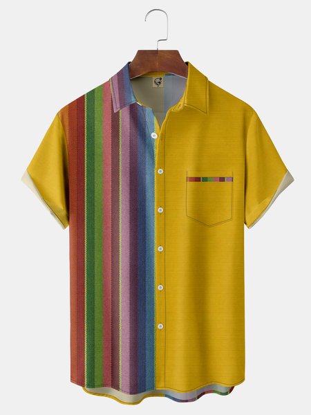 

Striped Cinco De Mayo Chest Pocket Short Sleeve Shirt, Yellow, Men Shirts
