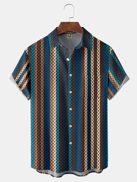 

Textured Stripe Chest Pocket Short Sleeve Shirt, Blue, Men Shirts