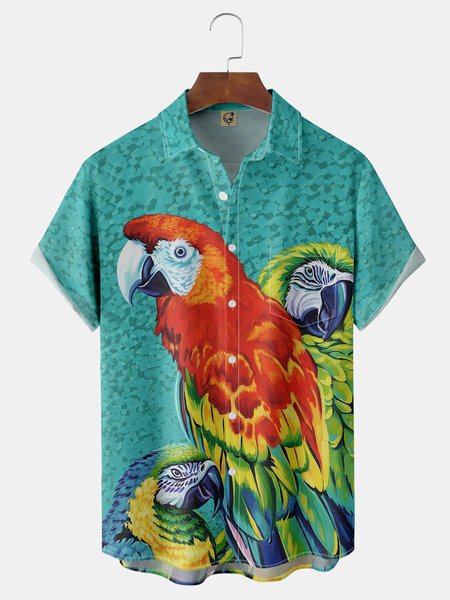 

Parrots Chest Pocket Short Sleeve Shirt, Green, Men Shirts