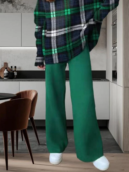 

High Elasticity Loose Plain Casual Casual Long Pants, Green, Pants