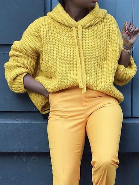 

Hoodie Loose Casual Plain Long Sleeve Sweater, Yellow, Pullovers