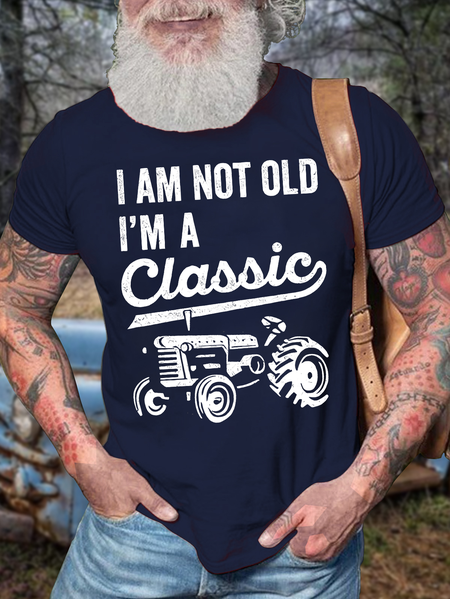 

Men's I Am Not Old I Am A Classic Funny Graphic Print Text Letters Casual Crew Neck Cotton T-Shirt, Purplish blue, T-shirts