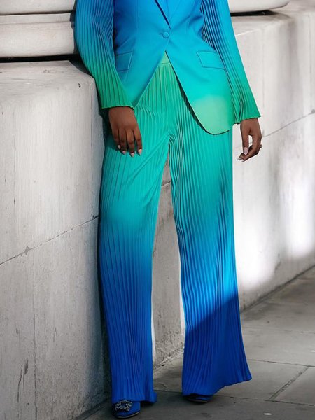 

Pleated Elegant Ombre Fashion Pants, Blue, Pants
