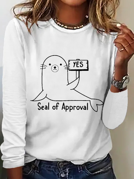 

Women’s Funny Saying Seal Of Approval Simple Long Sleeve Top, White, Long sleeves