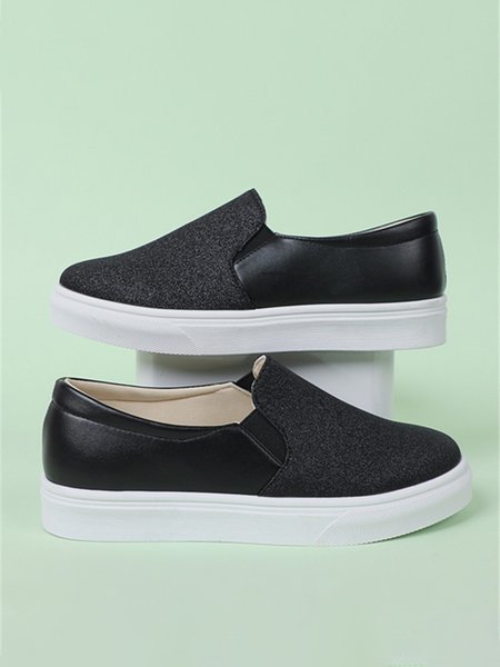 

Plus Size Glitter Split Joint Slip On Casual Shoes, Black, Flats