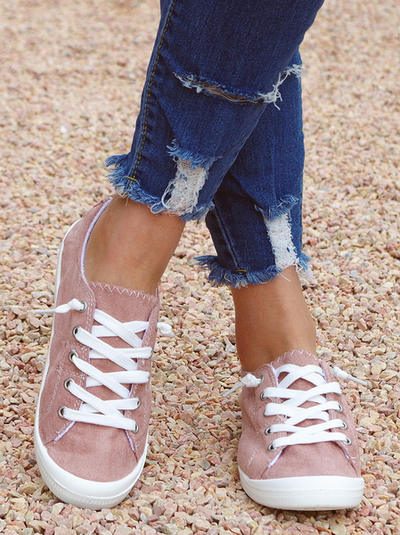 

Pink Suede Graphic-Print Denim Lace-Up Canvas Flats, Sneakers