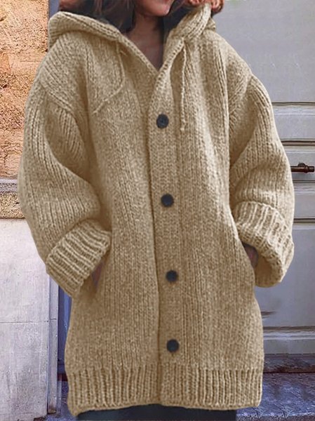 

Winter Hooded Cardigan Button Up Knit Sweater Coat Outerwear with Pockets, Khaki, Sweaters & Cardigans