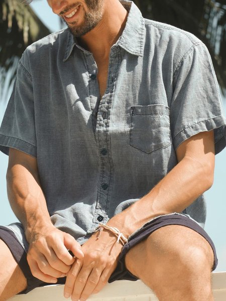 

Plain Chest Pocket Short Sleeve Casual Shirt, Gray, Short Sleeve Shirts