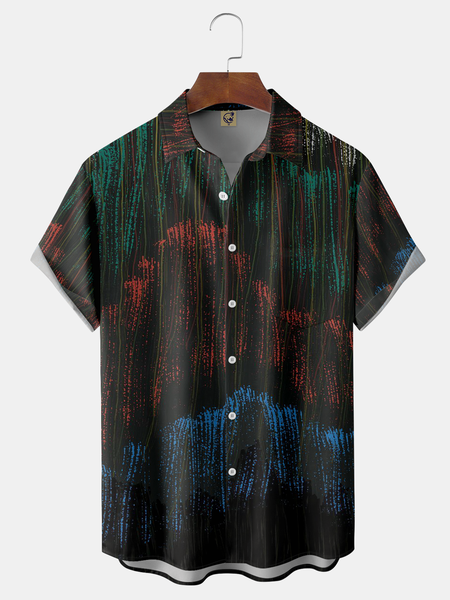 

Water Ripple Chest Pocket Short Sleeve Casual Shirt, Black, Men Shirts
