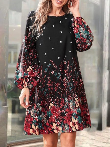 

Boho Crew Neck Floral Loose Dress, Multicolor, Dresses