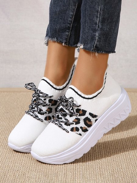 

Breathable Leopard Mesh Fabric Slip On Sneakers, White, Sneakers