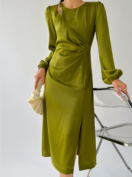 

Plain Regular Fit Elegant Dress, Green, Midi Dresses