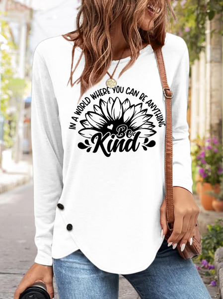 

Women's Sunflower Be Kind Long Sleeve T-Shirt, White, Long sleeves