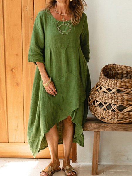 

Casual Solid Patchwork O Neck Straight Dresses, Green, Midi Dresses