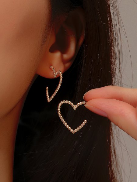 

Golden Twisted Heart Pattern Earrings Valentine's Day Daily Matching Jewelry, Earrings