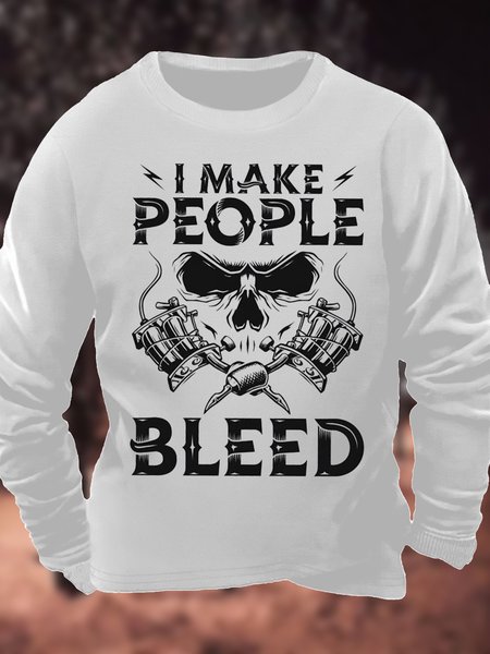 

Men's I Make People Bleed Funny Graphic Print Text Letters Casual Loose Crew Neck Sweatshirt, White, Hoodies&Sweatshirts
