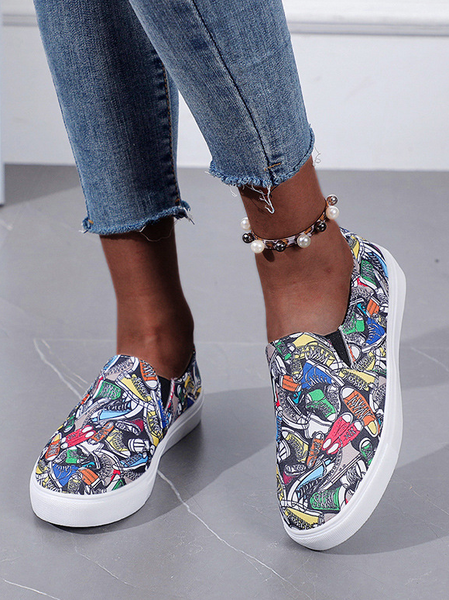 

Painting Graphic-Print Canvas Flat Shoes, Multicolor, Sneakers