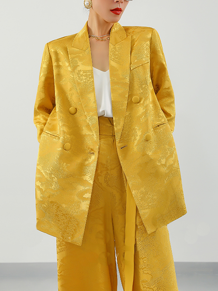 

Elegant Lapel Collar Regular Fit Abstract Blazer, Yellow, Blazers
