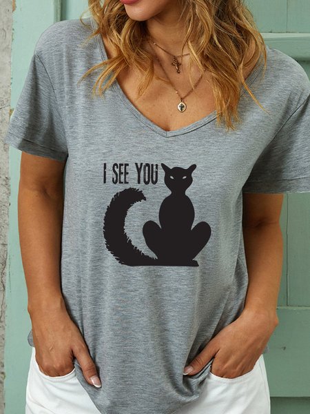

Lilicloth X Jessanjony Black Cat Funny Print I See You Women's T-Shirt, Gray, T-shirts