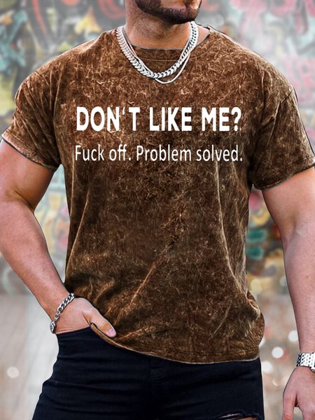 

Men's Problem Solved Don'T Like Me Fuck Off Funny Graphic Print Casual Crew Neck Text Letters T-Shirt, Khaki, T-shirts